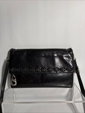 Brighton Black Leather Fold-Over Crossbody Clutch Waller Bag